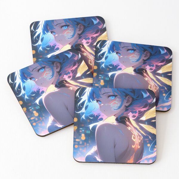 Item preview, Anime Girl with Blue Hair and Glowing Tattoos designed and sold by ByteyCreatives.