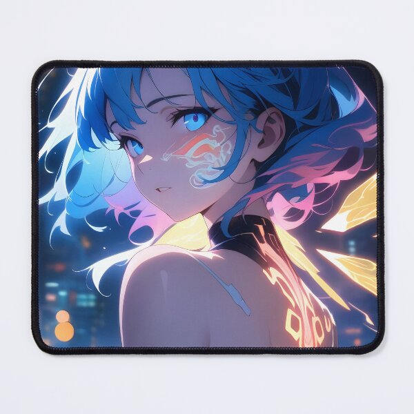 Item preview, Anime Girl with Blue Hair and Glowing Tattoos designed and sold by ByteyCreatives.