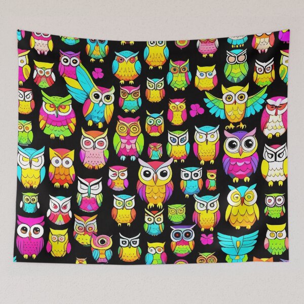 Item preview, Whimsical Bright Owls Allover Pattern designed and sold by DreamCraze.