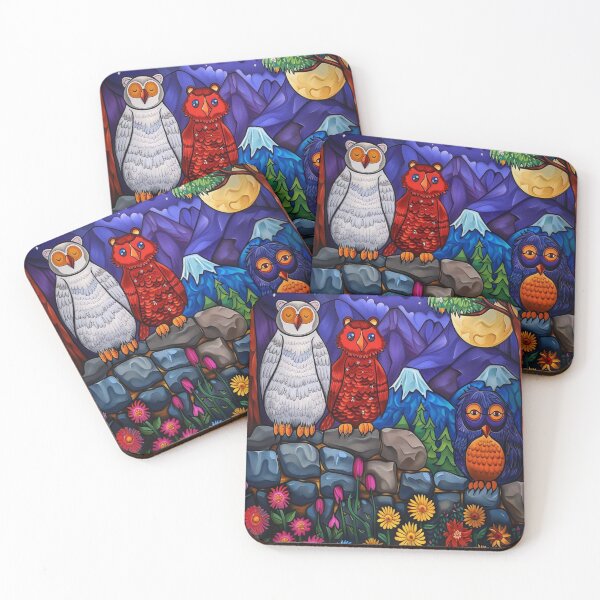 Item preview, Owl Trio in Enchanted Forest: Stained Glass Wildlife Art designed and sold by perwirkcon.