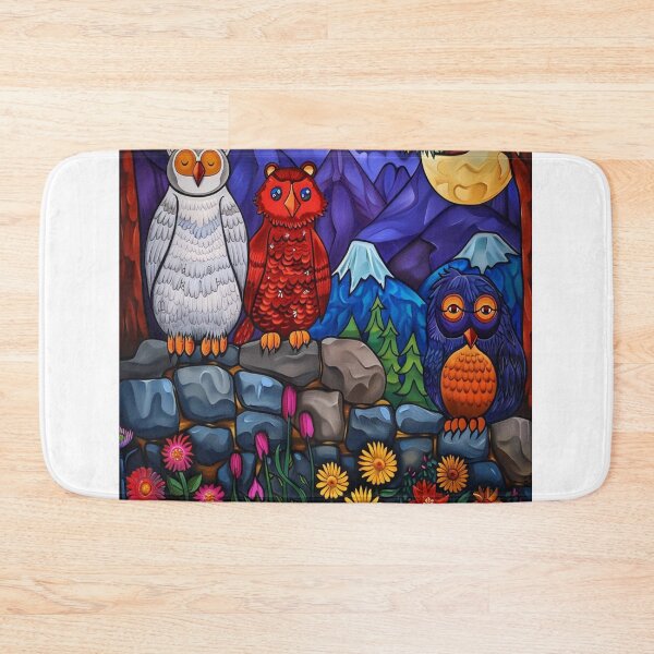 Item preview, Owl Trio in Enchanted Forest: Stained Glass Wildlife Art designed and sold by perwirkcon.