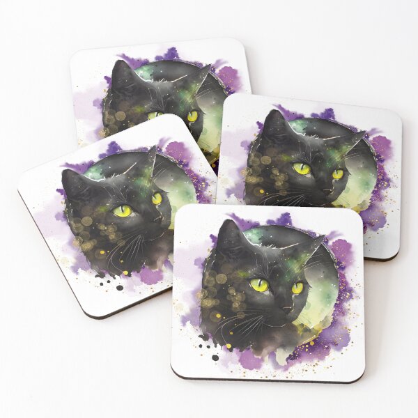 Item preview, Witchy Watercolour Style Mystical Black Cat Kitty designed and sold by WildWoodlandWitch.