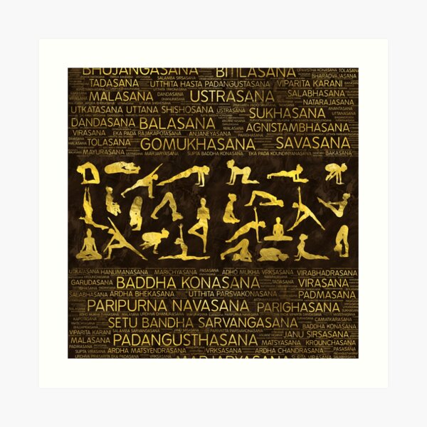 Gold Yoga Asanas Poses Sanskrit Word Art Art Print For Sale By Nartissima Redbubble 0039