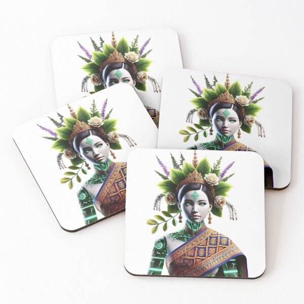Item preview, Futuristic Thai Cyber Princess with Floral Headdress designed and sold by WhiteDoveArt.