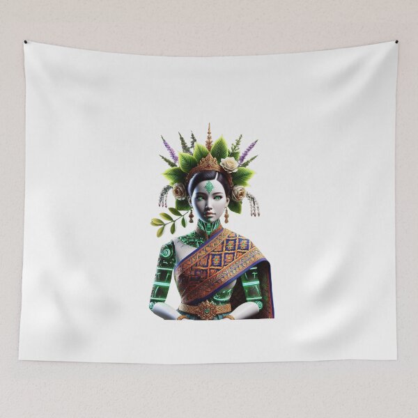 Item preview, Futuristic Thai Cyber Princess with Floral Headdress designed and sold by WhiteDoveArt.