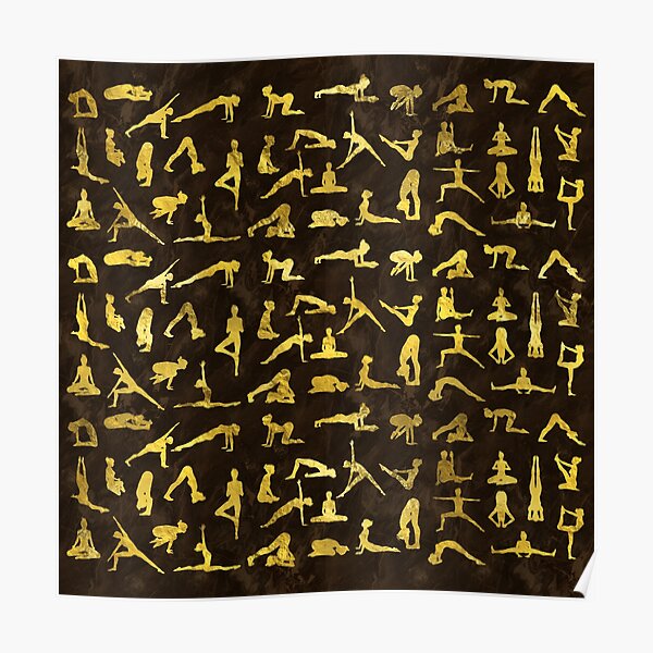 Motif Asanas / Poses de yoga en or Poster