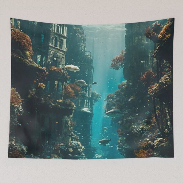 Item preview, underwater city, ruins, landscape, underwater designed and sold by DonnaBlankaArt.
