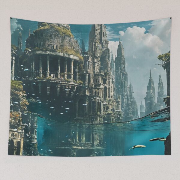 Item preview, underwater city, ruins, landscape, underwater designed and sold by DonnaBlankaArt.