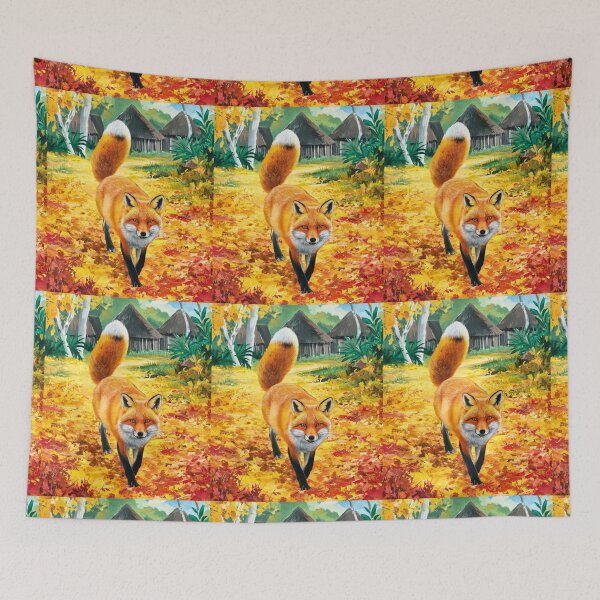 Item preview, Fox Portrait. Fall season, fall fox, vintage fox, fox painting, Paul Gauguin style designed and sold by FoxVibes.