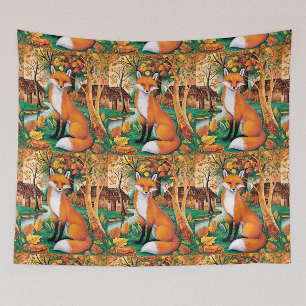 Item preview, Fox Portrait. Fall season, fall fox, vintage fox, fox painting, Paul Gauguin style designed and sold by FoxVibes.