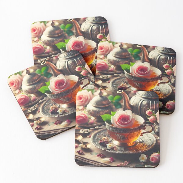 Item preview, Rose tea served in vintage teacup designed and sold by ManeeStore.