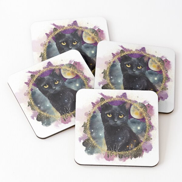 Item preview, Witchy Full Moon Watercolour Style Mystical Black Cat Kitty designed and sold by WildWoodlandWitch.