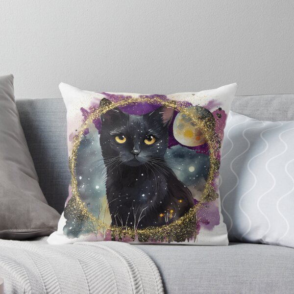 Item preview, Witchy Full Moon Watercolour Style Mystical Black Cat Kitty designed and sold by WildWoodlandWitch.