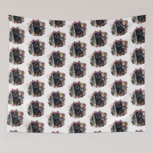 Item preview, Witchy Full Moon Watercolour Style Mystical Black Cat Kitty designed and sold by WildWoodlandWitch.