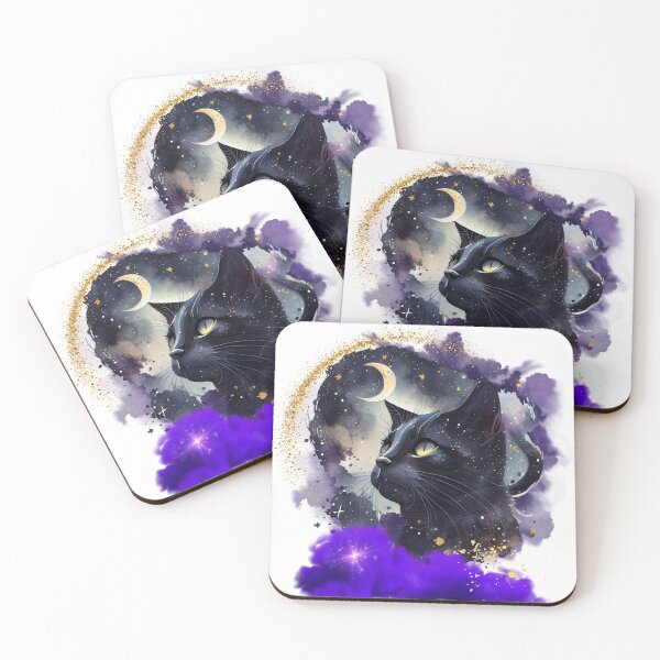 Item preview, Witchy Crescent Moon Watercolour Style Mystical Black Cat Kitty designed and sold by WildWoodlandWitch.