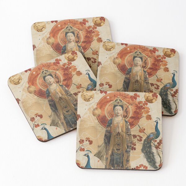 Item preview, Guan Yin with Peacocks Illustration designed and sold by OccultDreams.