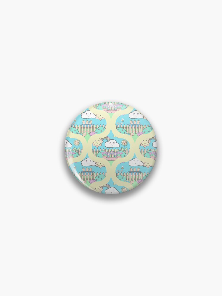Pin, Cute Pastel Kawaii Garden Retro Ogee designed and sold by Triplicate Limited
