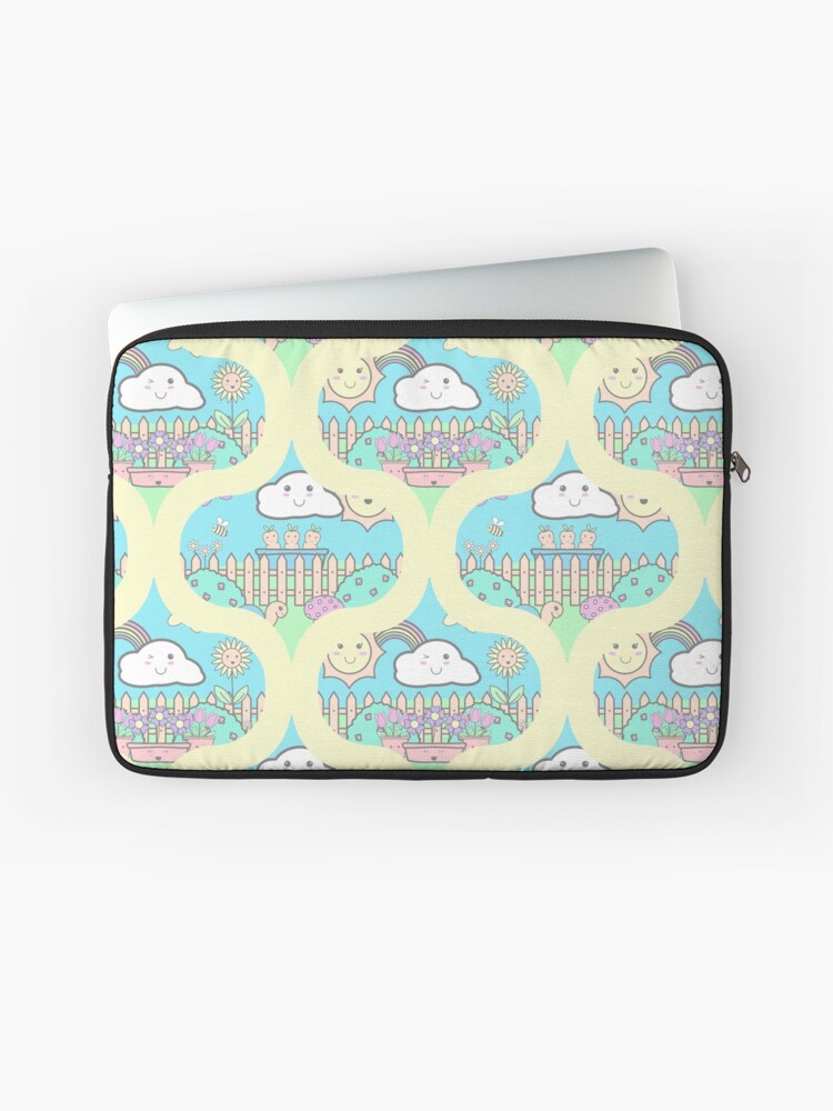 Laptop Sleeve, Cute Pastel Kawaii Garden Retro Ogee designed and sold by Triplicate Limited