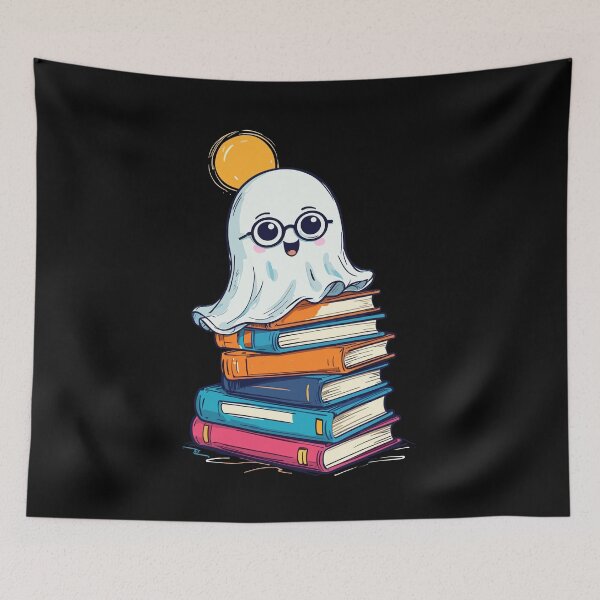 Item preview, Reading Halloween Ghost Cute Bookworm designed and sold by LuminOrb.
