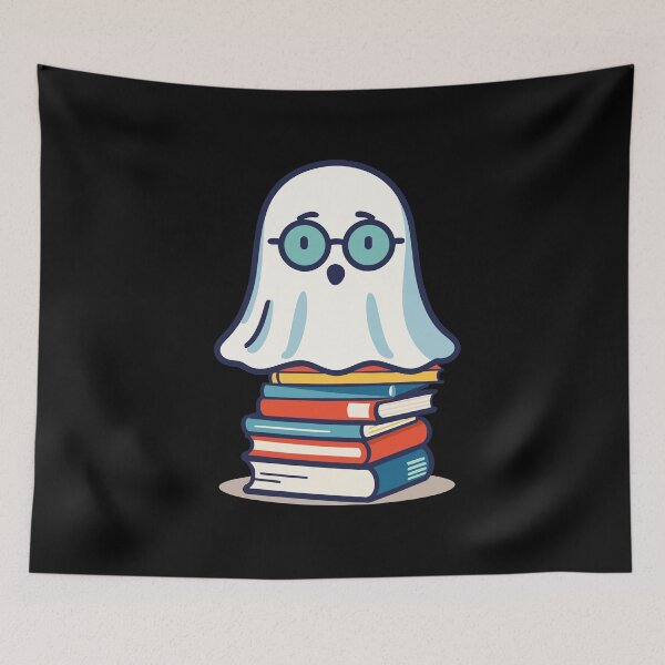 Item preview, Reading Halloween Ghost Cute Bookworm Style designed and sold by LuminOrb.
