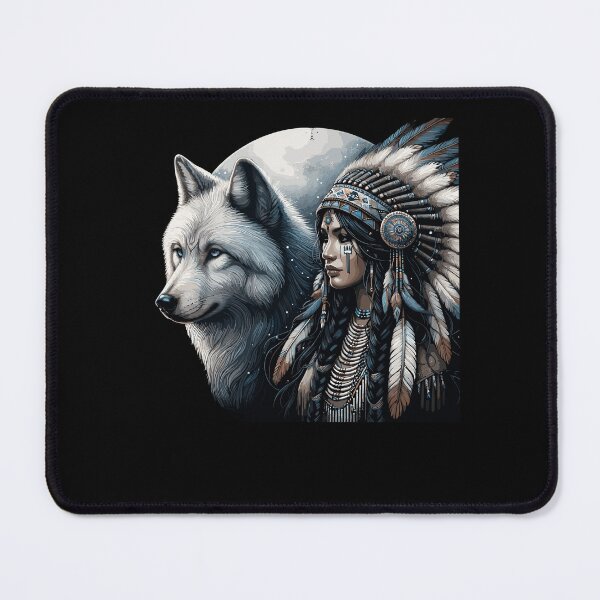 Item preview, Indian Native American Woman With White Wolf Vintage designed and sold by Dressed For  Duty.