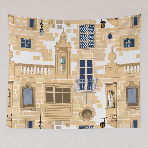 Item preview, Part of traditional maltese house in Mdina made of sandy stone bricks with various doors, windows and balconies designed and sold by Ekaterina Glazkova.