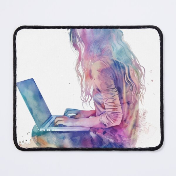 Item preview, Girl facing Computer designed and sold by BlueDoeArt.