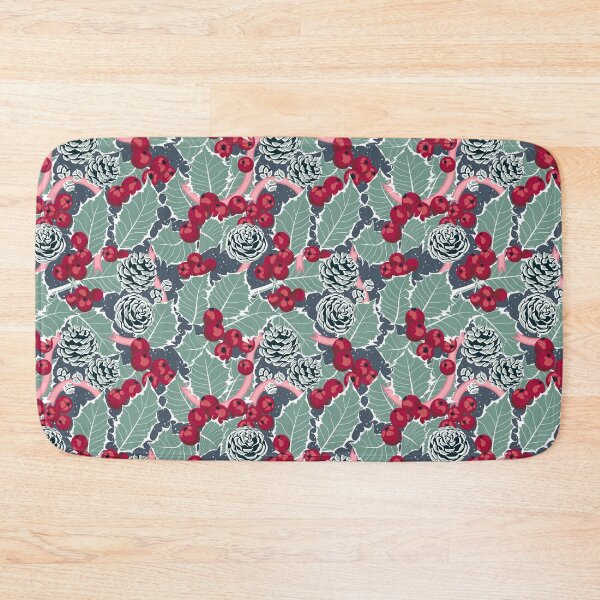 Item preview, Red mistletoe with green leaves and pine cones designed and sold by Alex  Blud.