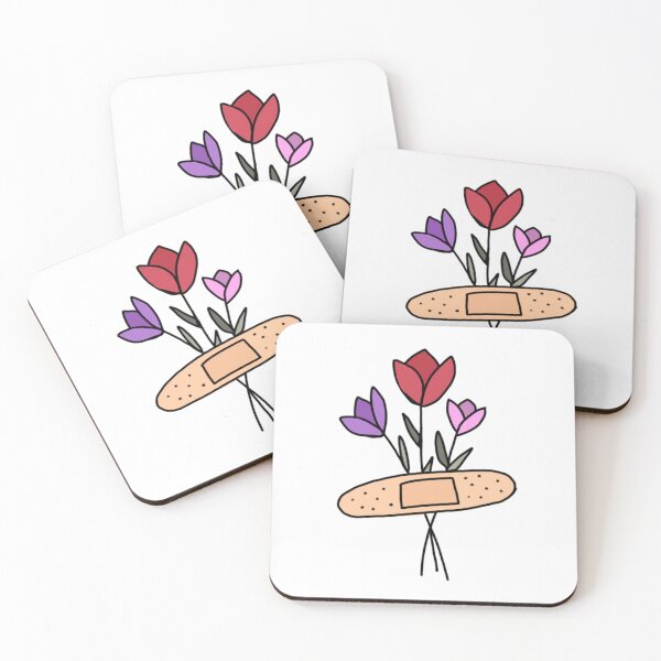 Item preview, Purple red pink flowers with a plaster on it designed and sold by WildebeestSt.
