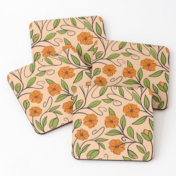 Item preview, Modern Art Nouveau floral vines in coral, orange, and lime green designed and sold by MarySchwindt.
