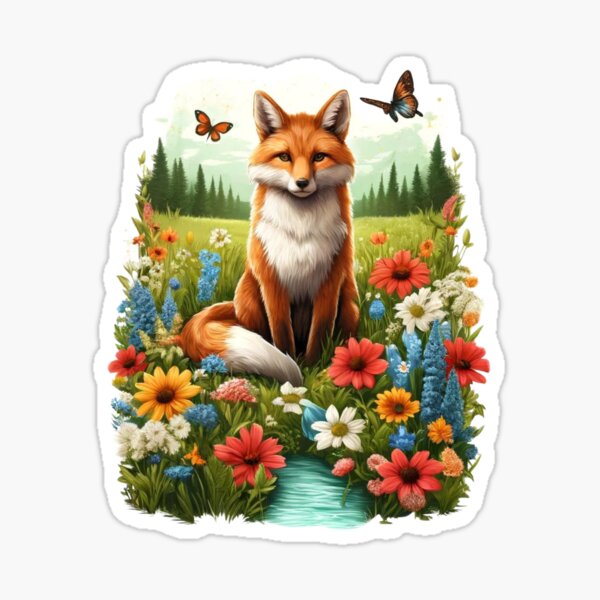 Item preview, Fox in a field of flowers designed and sold by FusiTink.