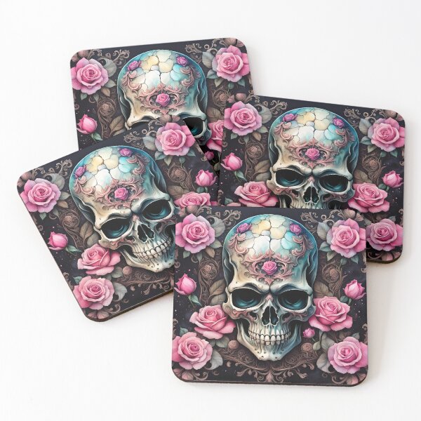 Item preview, Magnificent scull with pink roses designed and sold by Magixa.