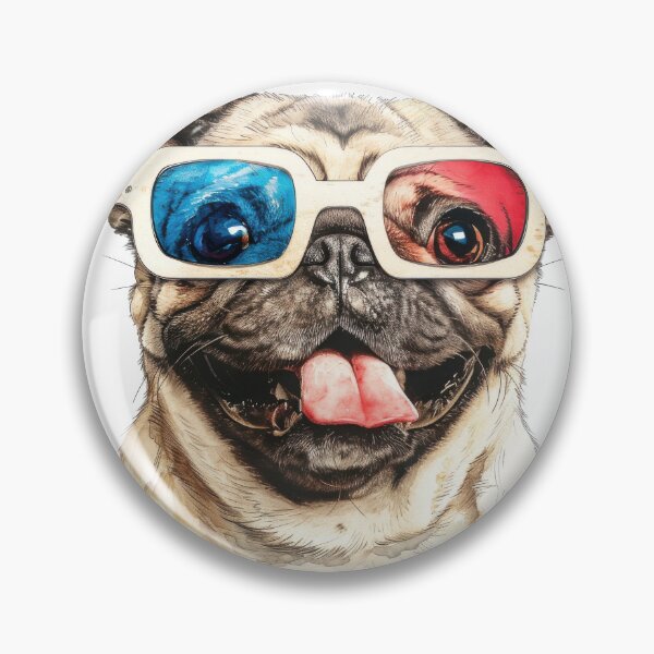 Item preview, Happy Pug Wearing Old School 3-D Glasses In Watercolour Effect designed and sold by Wormy-23.