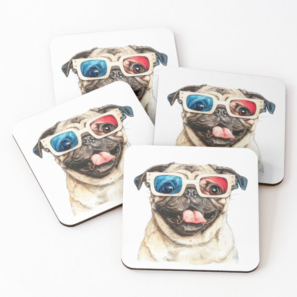 Item preview, Pug feliz con gafas 3D de la vieja escuela con efecto acuarela designed and sold by Wormy-23.