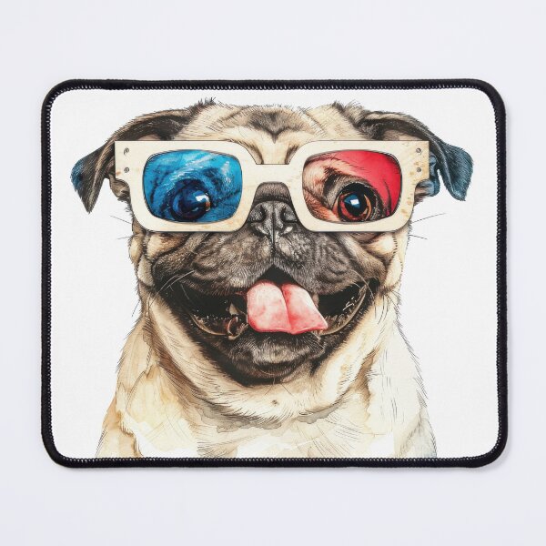 Item preview, Happy Pug Wearing Old School 3-D Glasses In Watercolour Effect designed and sold by Wormy-23.