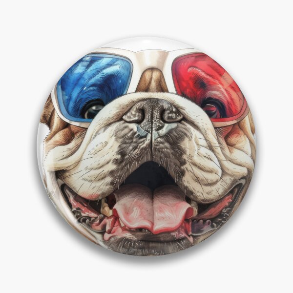 Item preview, Bulldog XL feliz y sonriente con gafas 3D de la vieja escuela en estilo acuarela designed and sold by Wormy-23.