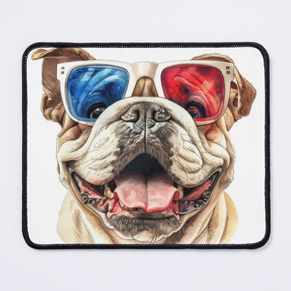 Item preview, Happy, Smiling XL Bulldog Wearing Old School 3-D Glasses In Watercolour Style designed and sold by Wormy-23.