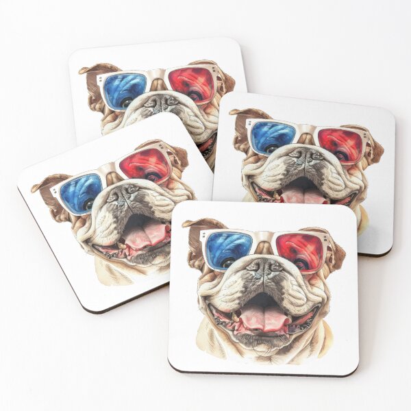 Item preview, Bulldog XL feliz y sonriente con gafas 3D de la vieja escuela en estilo acuarela designed and sold by Wormy-23.