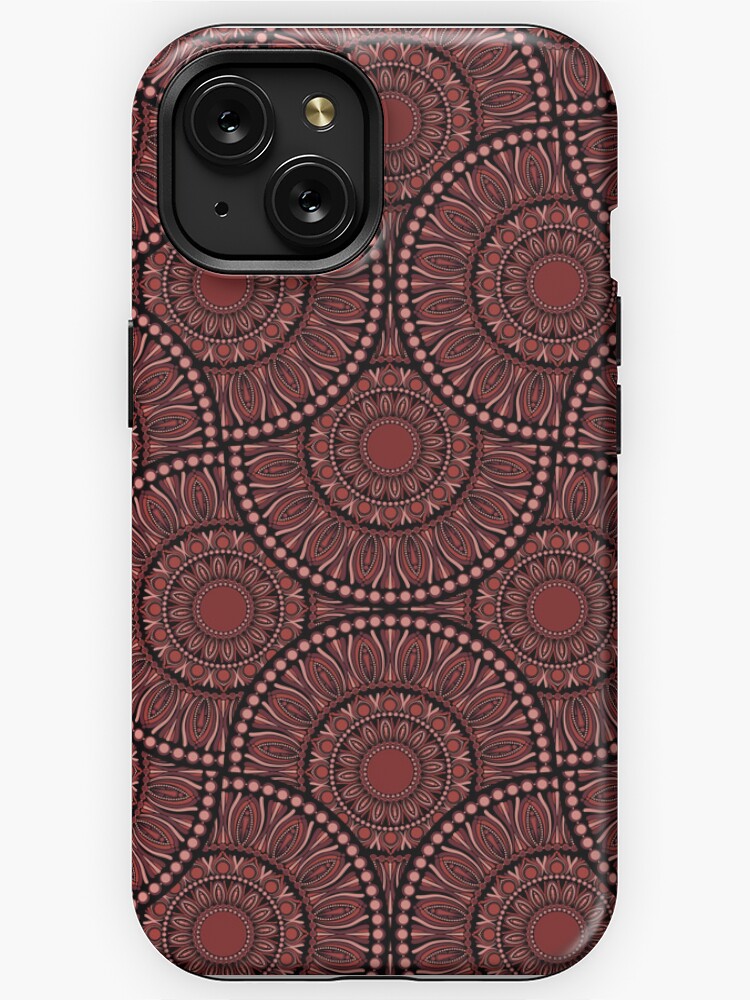 iPhone Case, Fashion Week Cabernet Coral Whirl Dot Mandala Art Deco Fans designed and sold by Triplicate Limited