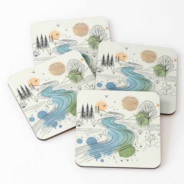 Item preview, River watercolor line art designed and sold by PetPaletteCards.