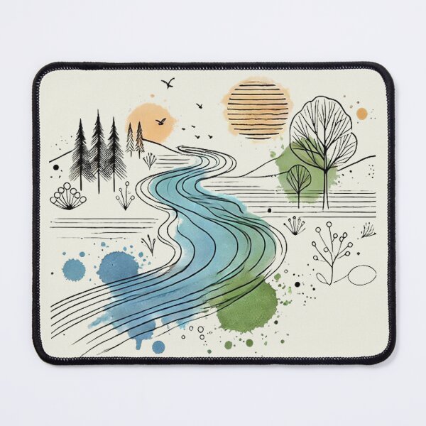Item preview, River watercolor line art designed and sold by PetPaletteCards.