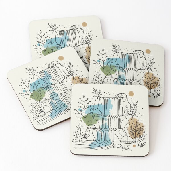 Item preview, Waterfall watercolor line art designed and sold by PetPaletteCards.