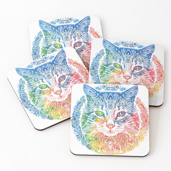 Item preview, Rainbow Floofy Cat Block Print designed and sold by wyntera.
