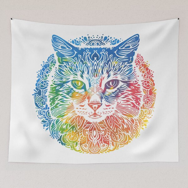 Item preview, Rainbow Floofy Cat Block Print designed and sold by wyntera.