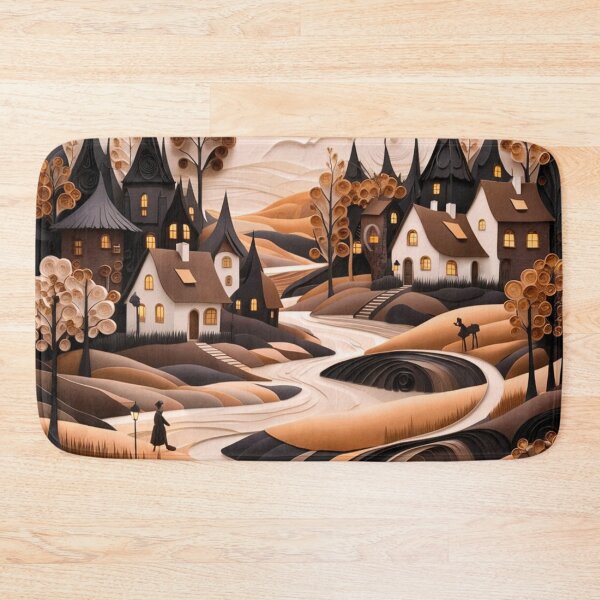Item preview, Beautiful Houses Along The River Textured Landscape designed and sold by redask2me.
