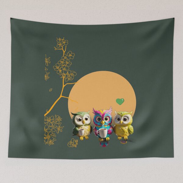 Item preview, Cute owls drinking juice at sunrise designed and sold by AldeaPod.