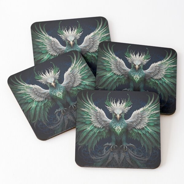 Item preview, Beautiful Green phoenix Bird Portrait Orange Eyes Open Wings  designed and sold by FocusedArt.
