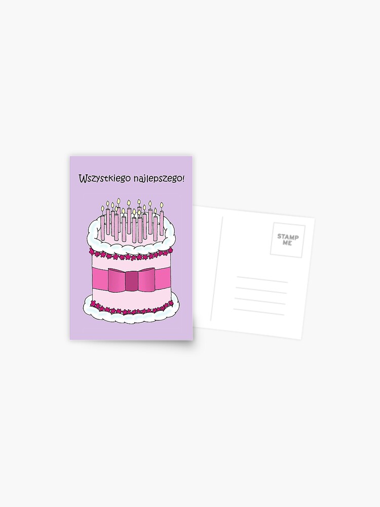 Carte Postale Joyeux Anniversaire En Polonais Wszystkiego Najlepszego Cartoon Cake Et Bougies Par Katetaylor Redbubble