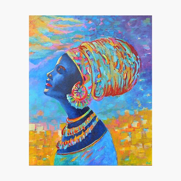 Item preview, Black Woman Afro Africa African People Blue Yellow designed and sold by tanabe.