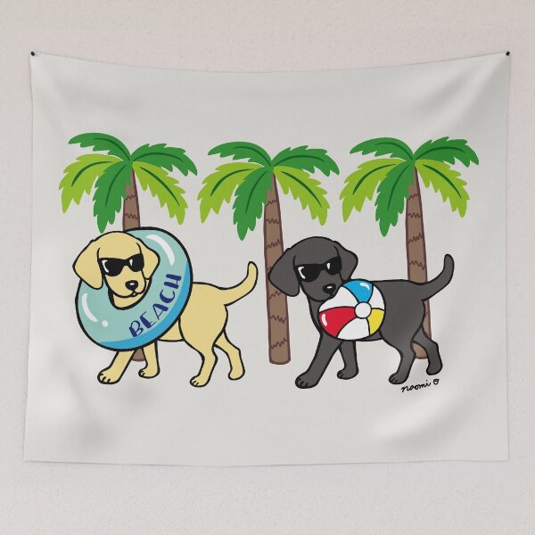 Item preview, Black Labrador and Yellow Labrador Go to Beach designed and sold by HappyLabradors.